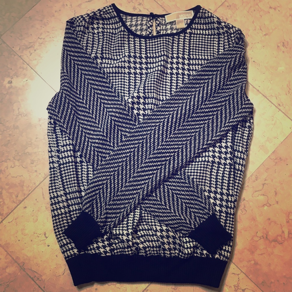 🔥Sale🔥MK Houndstooth/Herringbone LS Blouse